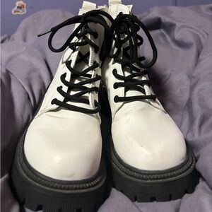 White fake leather combat boots